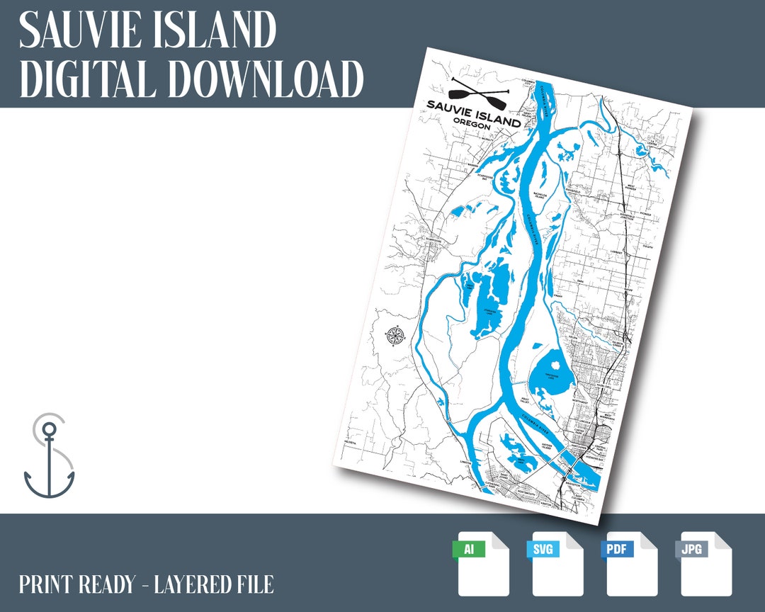 Sauvie Island Map File, Sauvie Island SVG, Instant Download, Laser File