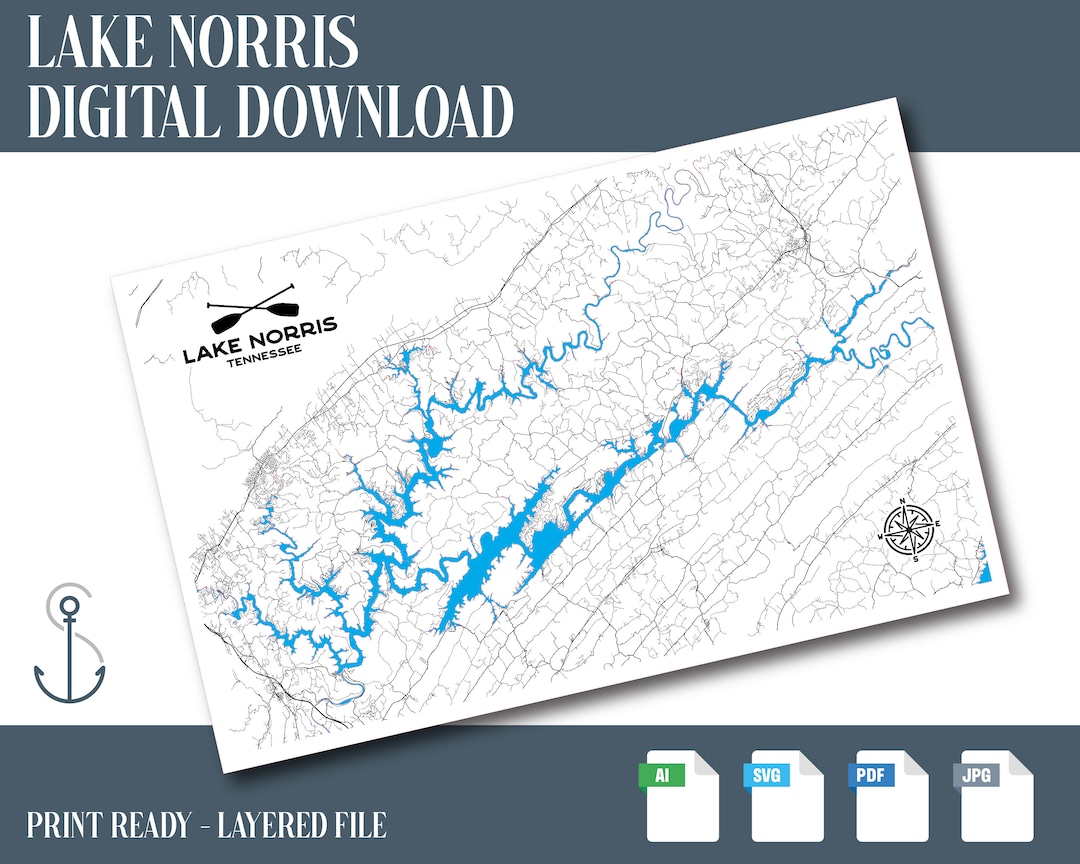 Norris Lake Fishing Map - Waterproof Tennessee Bass & Striper Guide