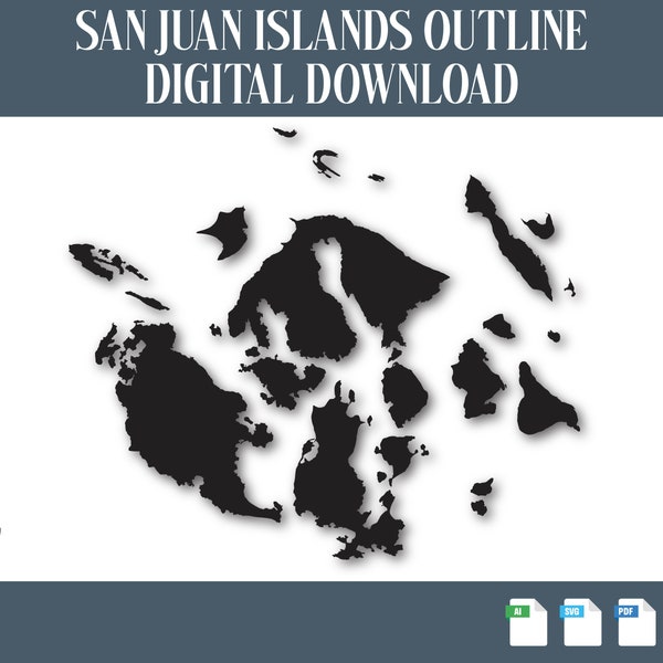 San Juan Islands Outline, San Juan File,  Instant Download, Laser File, Lake Map PDF, Lake Laser File, Laser Map Cut File, Lake Outline