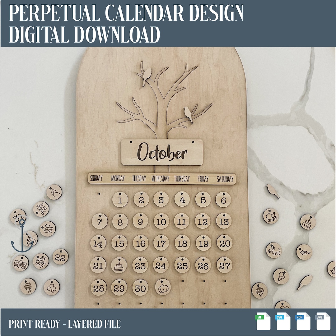 Perpetual Calendar Svg Instant Download Calendar Laser File Etsy