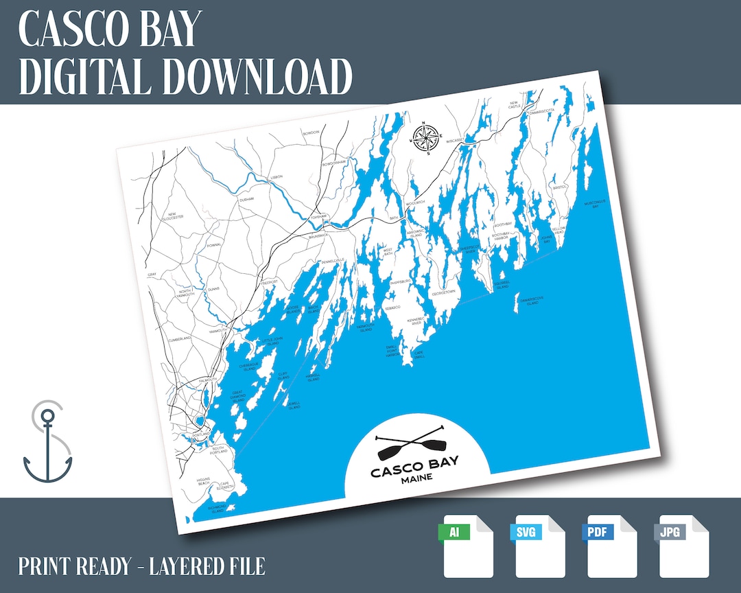 Casco Bay Map File, Casco Bay SVG, Maine SVG, Instant Download, Laser
