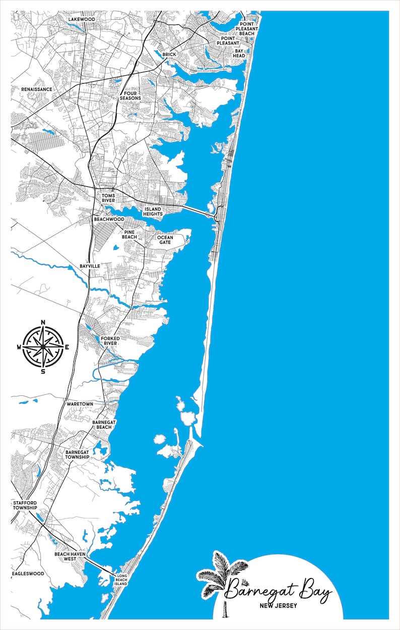 Barnegat Bay Map File, Barnegat SVG, New Jersey SVG, Laser File, Lake