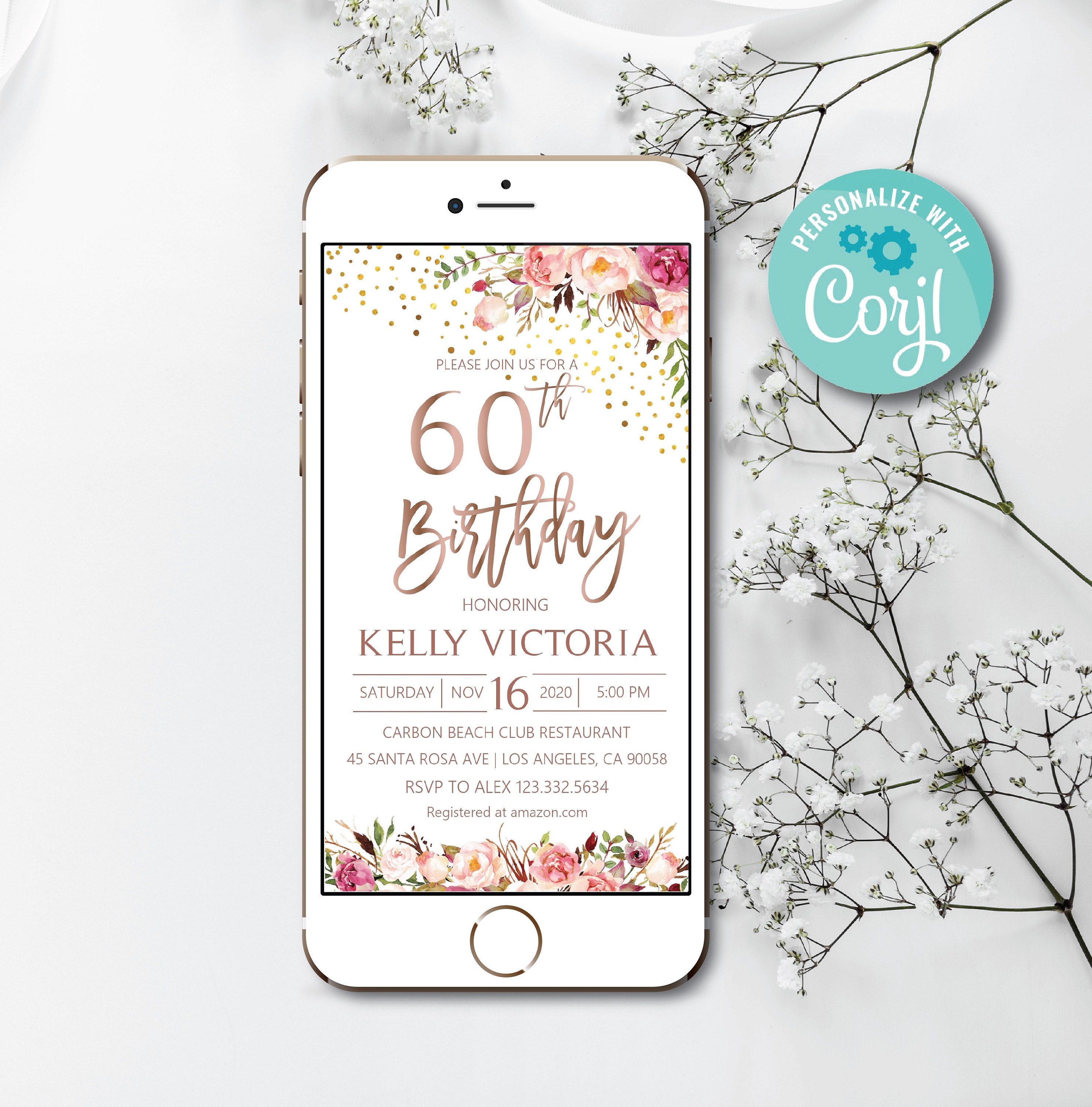 Printable Electronic 60th Sixty Birthday Invitation Boho | Etsy