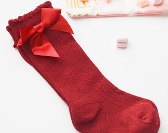 Toddler Girl Knee High Socks With Bow, Baby Cotton Socks For 0-6 Years, Soft Kids Long Socks, Christmas Gift for Daughter