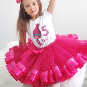 Custom Birthday Shirt And Ribbon Skirt, Toddler Party Dress, Personalized Hot Pink Tutu Outfit For Girls, Girl Birthday Tutu Set