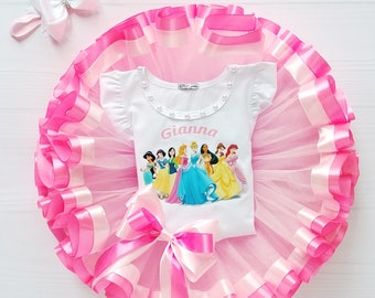Pink Princess Tutu Dress, First Birthday Girl Outfit, Custom Baby Tulle Dress, Ribbon Trim Tutu, Personalized Birthday Skirt