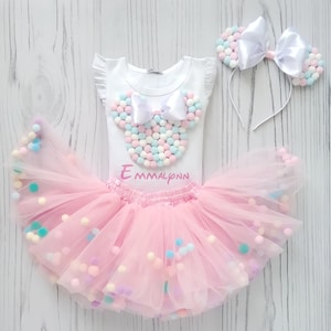 Smash Cake Outfit, First Birthday Tutu, Birthday Tutu Outfit, Tutu Dress for Girls, Outfit for Girl, Pom Pom Skirt, Pink Skirt Tutu