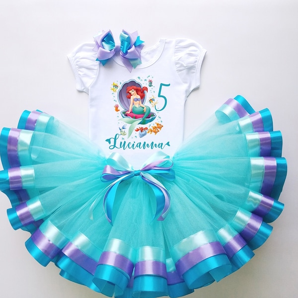 Tenue d’anniversaire de bébé fille, tenue de princesse, t-shirt en coton personnalisé et jupe en tulle bleu, costume d’anniversaire pour tout-petit, tutu bleu de Noël