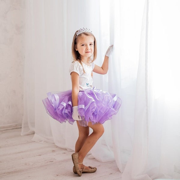 Robe de vacances pour fillette, jolie robe tutu violette pour petite princesse, robe de première fête, jupe tutu avec ruban, robe de reconstitution historique en tulle pour bébé