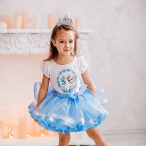 Birthday Baby Tutu Set, Girls Princess Dress, Personalized T-shirt and Tulle Skirt, Blue Toddler Suit with Crown, Tutu Dress for Little Girl