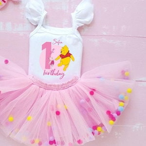 Costume for 1st Birthday, Pink Girl Tutu Party Wear, Tulle Set with Pompom, Smash Tutu Outfit, Custom Baby Girl Dress, First Birthday Gift