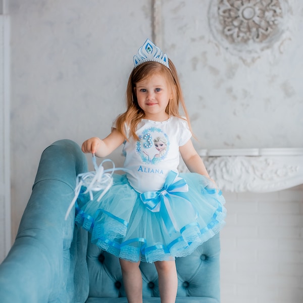 Blue Birthday Outfit, Princess Birthday Tutu Set, Custom Toddler Costume, Personalized Birthday Set, Tutu Skirt, Outfit Princess 3d Birthday