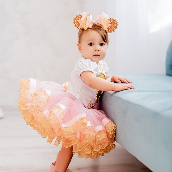 Flower Girl Dress, Pink and Gold Costume, Birthday Outfit, Tutu Dress, Tutu Dress for Girls, Cake Smash Outfit, 1st Birthday Toddlers Dress