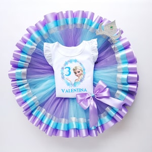 Purple & Blue Custom Birthday Tshirt with Tutu, Princess Tutu Outfit, Party Toddler Costume, Full Bow Skirt for Baby Girl, Gift for Daughter