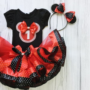 Vestido de tutú para primer cumpleaños de niña con diadema y orejas, conjunto de fiesta para niña pequeña, falda de tutú de lunares y camiseta personalizada, atuendo de cumpleaños