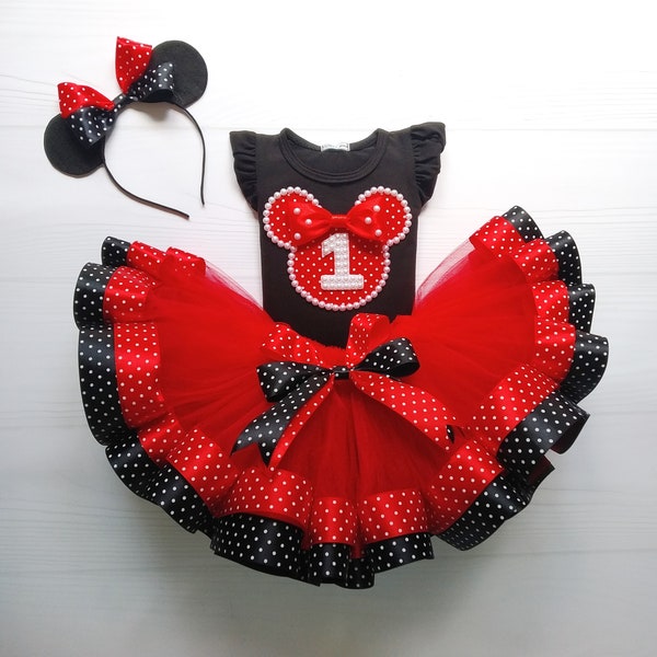 Baby Girl 1st Birthday Outfit, First Birthday Dress, Black And Red Girls Party Costume, Cake Smash Outfit, Photoshoot Outfit, Red Tutu