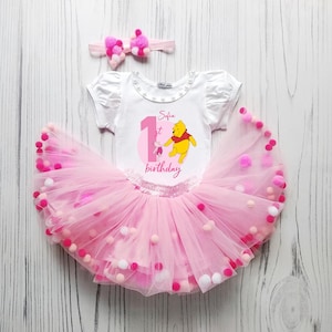 Pink Tulle Toddler Dress, Pompom Tulle Skirt, 3rd Birthday Tutu and T-shirt Set, Personalized Tutu Outfit, Kids Party Wear, Tutu Photo Prop