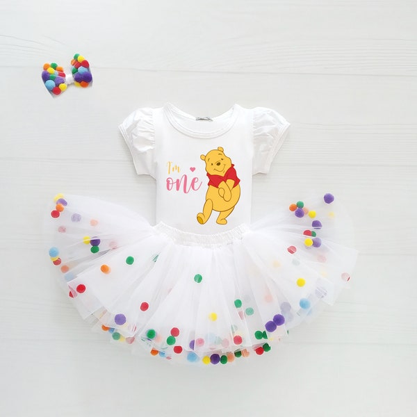 Tulle Dress for Birthday Party, Tutu Skirt, Toddler Girl Dress, Personalized White Tutu with Pompoms, White Smash Outfit, Dressing Outfit