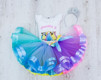 Conjunto de tutú arcoíris para niña, vestido personalizado para el primer cumpleaños, conjunto de tutú personalizado para bebé, conjunto para sesión de fotos de cumpleaños con pastel, vestido de princesa arcoíris