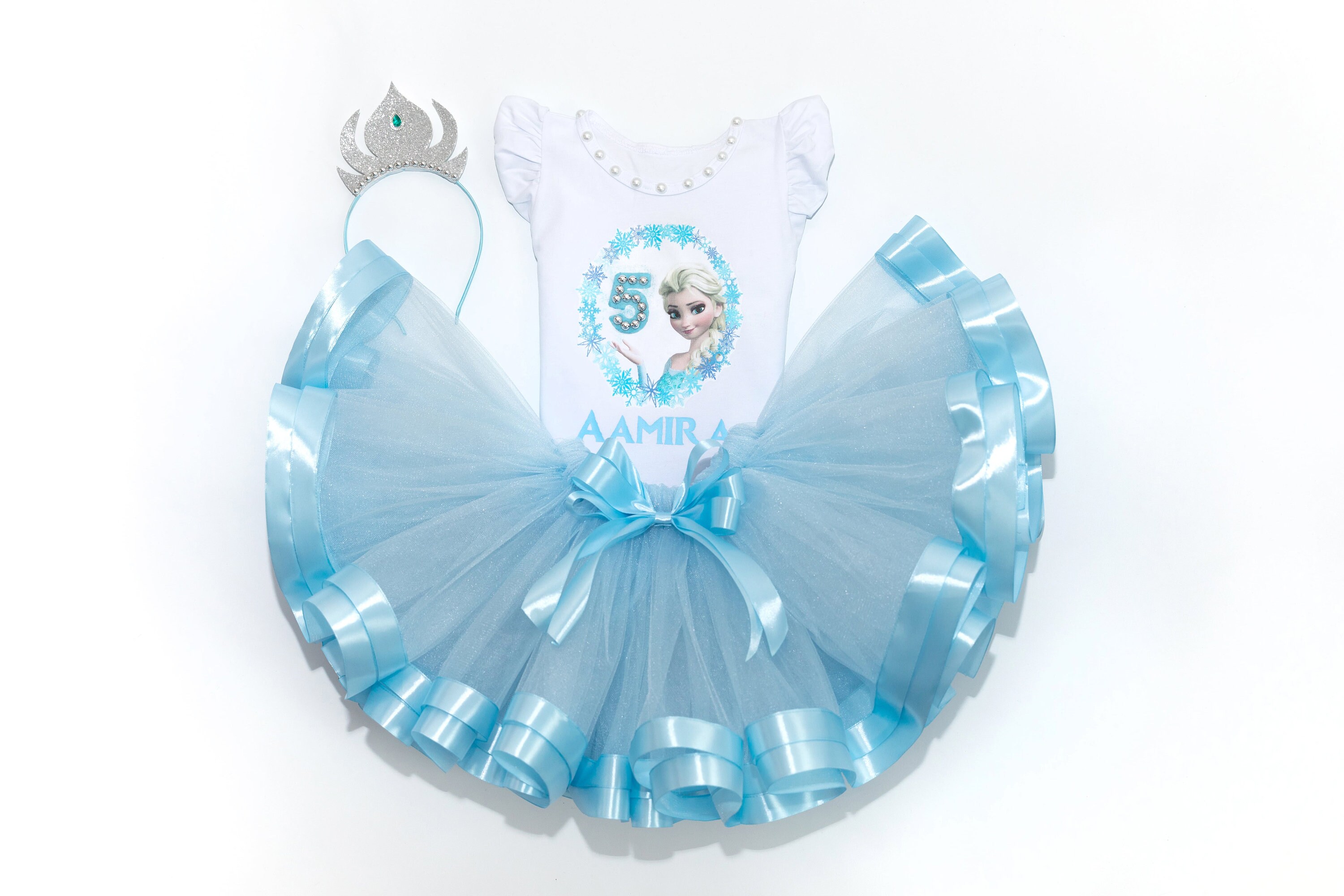 Disfraz Elsa Para Niña – Set De 9 Piezas Con Falda Tutú, Camiseta, Corona Y Accesorios