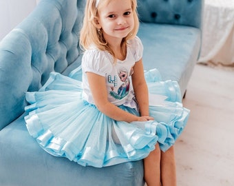 Girls Blue Once Upon A Time Tulle Skirt Embroidery Applique | Stych