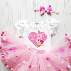 Pompom Skirt For Baby Girl, Toddler Costume with Custom Tshirt, Cute Pink Tutu Party Dress, Girls 1st Birthday Tutu Set with Bow Headband