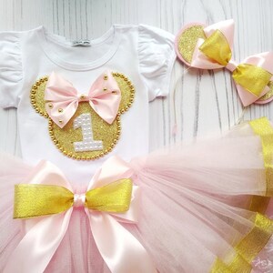 Conjunto de tutú rosa y dorado, falda y camiseta de tul brillante, atuendo para el primer cumpleaños de niña, vestido de princesa para el primer cumpleaños, atuendo para fiesta de cumpleaños infantil.