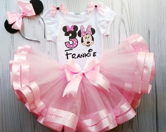 Conjunto de tul personalizado, conjunto de tutú rosa, conjunto de ropa de cumpleaños rosa, tercer vestido de smash cake, fiesta de cumpleaños rosa, conjunto de ropa de fiesta para niños pequeños