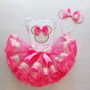 Pink Tutu Birthday Outfit for Toddler Girl, 3rd Birthday Tulle Skirt Set, Custom Beaded Shirt and Fairy-Inspired Party Costume