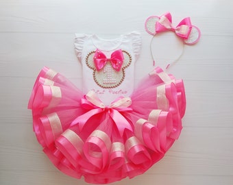 Custom Pink Minnie Mouse Tutu Dress, Cake Smash Outfit, Baby Girl Birthday Dress, Fairytale Toddler Princess Tutu Set