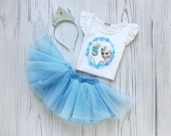 Age Birthday Dress, Birthday Party Dress, Blue Girl's Outfit, Personalized Print T-shirt, Princess Tutu Set Outfit, Dressing Outfit Girls