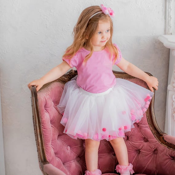 Pink Baby Girl Tutu Dress, Toddler Birthday Outfit, First Birthday Fancy Dress,Custom Infant Tulle Skirt, Personalized Princess Tutu Set