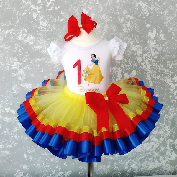 Princess Costume in Cartoon Theme, Baby Girl Tulle, Personalized T-shirt with Tutu, Unique Baby Birthday Outfit, Custom T-shirt, Tulle Skirt