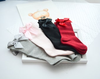 Toddler Birthday Knee High Socks, Baby Girl Cotton Socks with Bow, Infant Outfit Accessory, Baby Shower Gift, Cute Socks Set for Girls