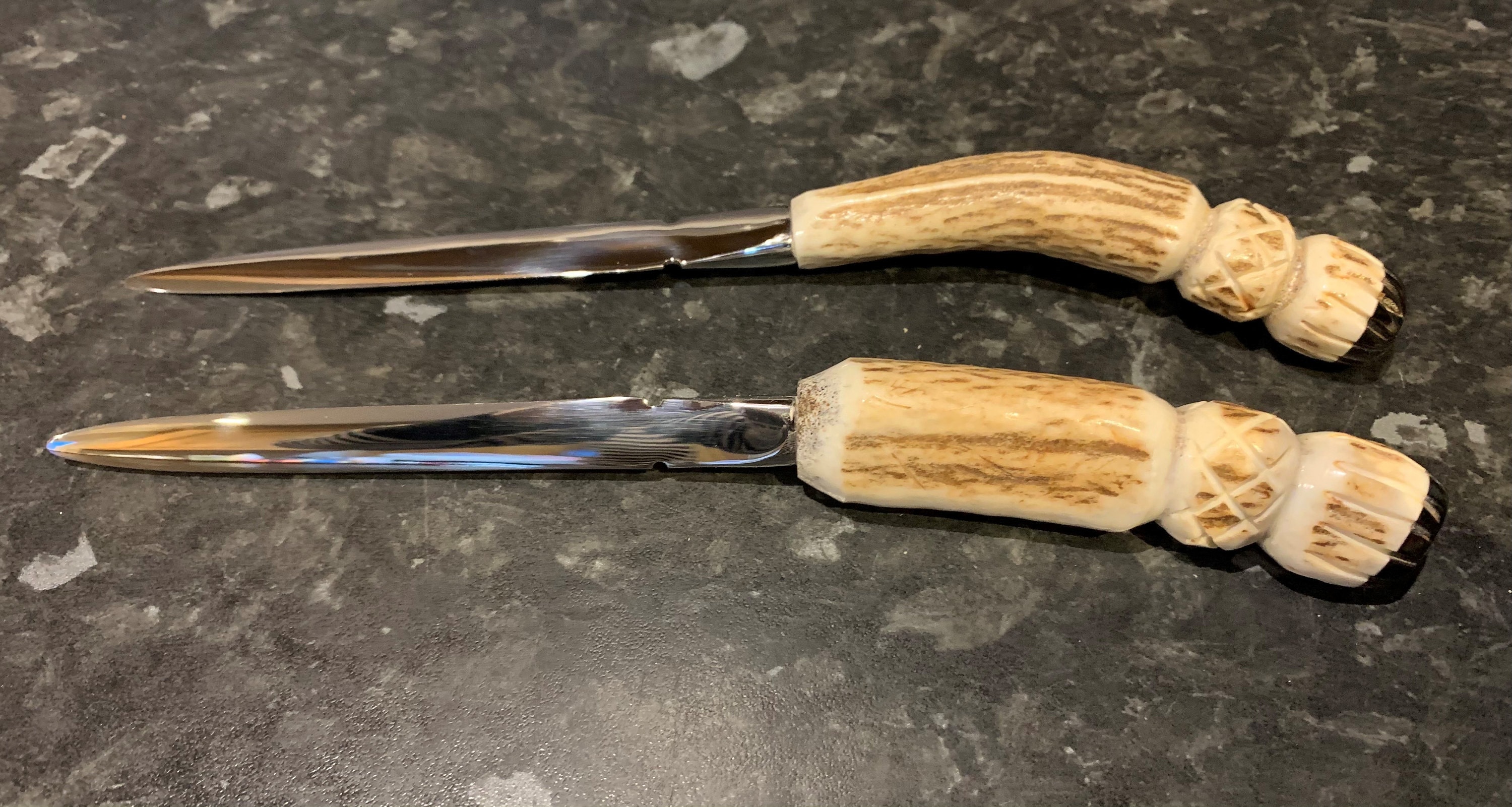 Letter opener with deer antler handle also thistle detail Etsy