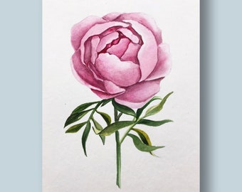 Elegant peony watercolor painting Original watercolor illustration for kids room or nursery Contemporary art  Painted flower Botanical Art