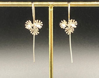 Long earrings sterling silver, flower drop earrings women, Rocia designer earrings, summer gift for girlfriend or mother, waterproof