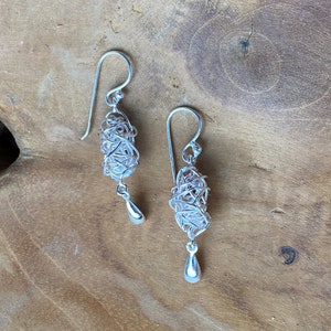 Spiral earrings with silver drops, 925 Sterling silver jewelry for women, hanging earrings for every day gift idea Christmas