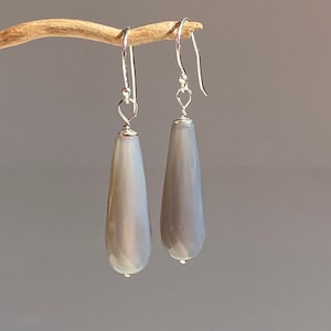 Achat Silber Ohrringe Damen, Grauer Edelstein Schmuck, Heilstein Wirkung, Ohrhänger Sterlingsilber, Vintage Schmuck, Sommer Geschenk Freundi