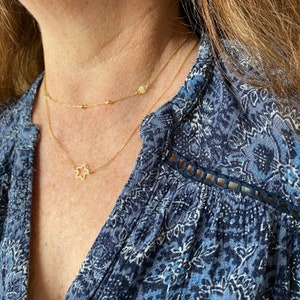 Layering necklaces in gold | Two-row necklace with pearls, leaves and star | Jewelry sterling silver gold-plated | Summer jewelry gift