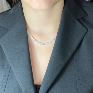 Aquamarine necklace silver | Light blue gemstone jewelry | Healing stone effect | Blue gemstone | Summer gift | Aquamarine pearl necklace