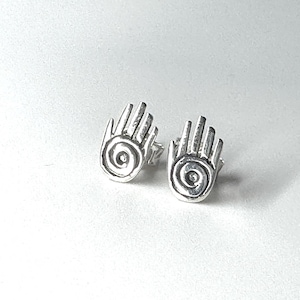 Fatimas Hand mit Spirale Ohrstecker, Spirituelles Symbol Geschenk, Sterling Silber Ohrstecker Damen Schmuck