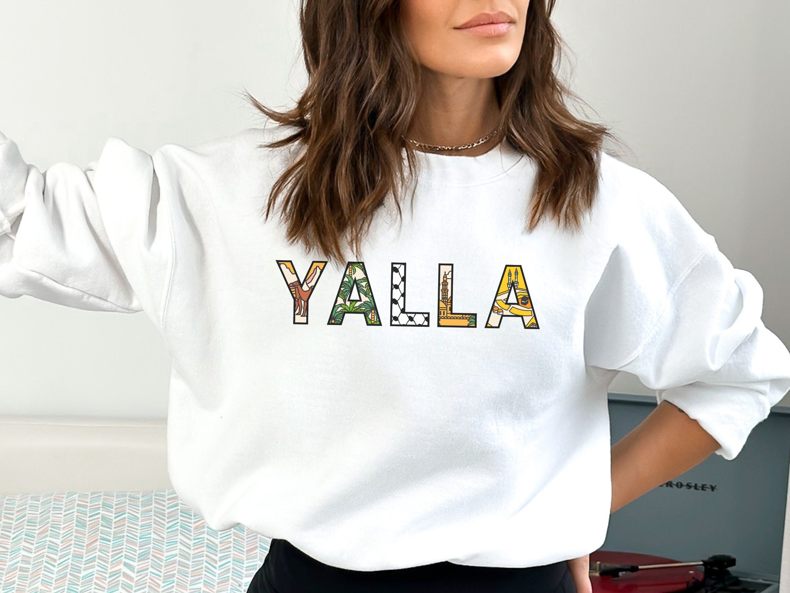 Yalla Crewneck Sweatshirt, Let's go Arabic, Arab Sweater, Muslim, Middle Eastern, Egyptian, Gildan Sweater, Arabic, Arab Pride