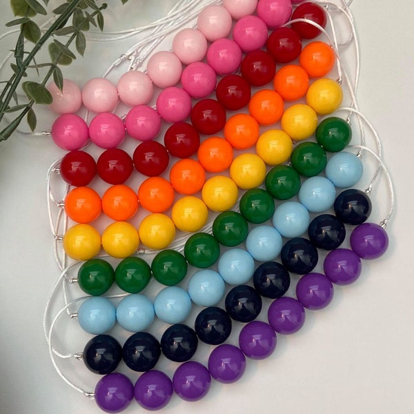 Solid Color Chunky Bubblegum necklaces, Back to School, Rainbow, Red, Orange, Yellow, Green, Blue, Purple, Pink - Necklace for Girls