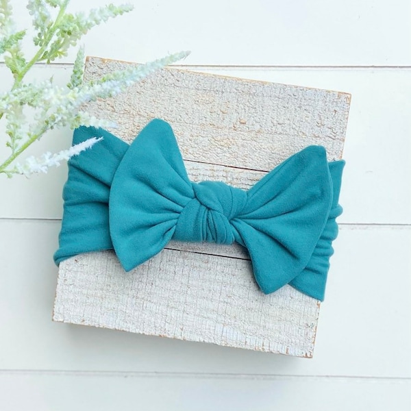 Teal Top Knot Headwrap - Girls Teal Headband - Knit Headband - Knit Headwrap - Headband - Mommy and Me