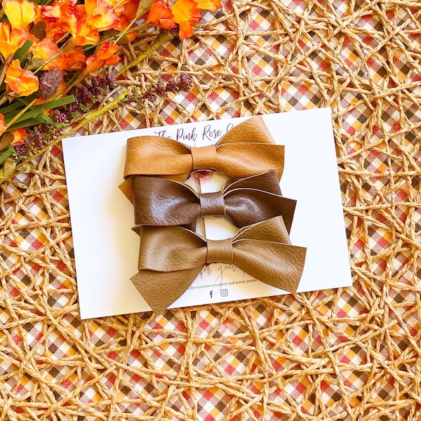 Twisted Leather Bow set - Faux Leather bows - school girl bows - fall bow set - Bows on headbands or clip