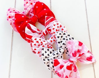 Valentine’s Longtail Bows - Rolled Hem Valentine’s Day bows for girls - Long Tail Bows - Heart bows for girls - Sweet Heart bows