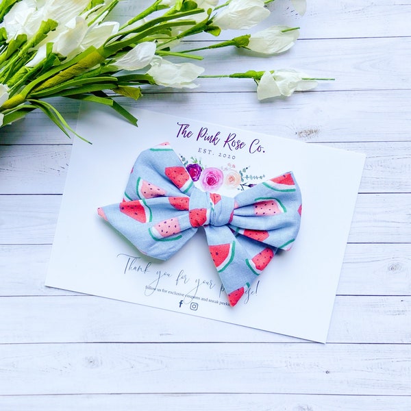 Girls Watermelon Bow - Mint and Pink Watermelon Bow - Bows on Nylon - Alligator Clip