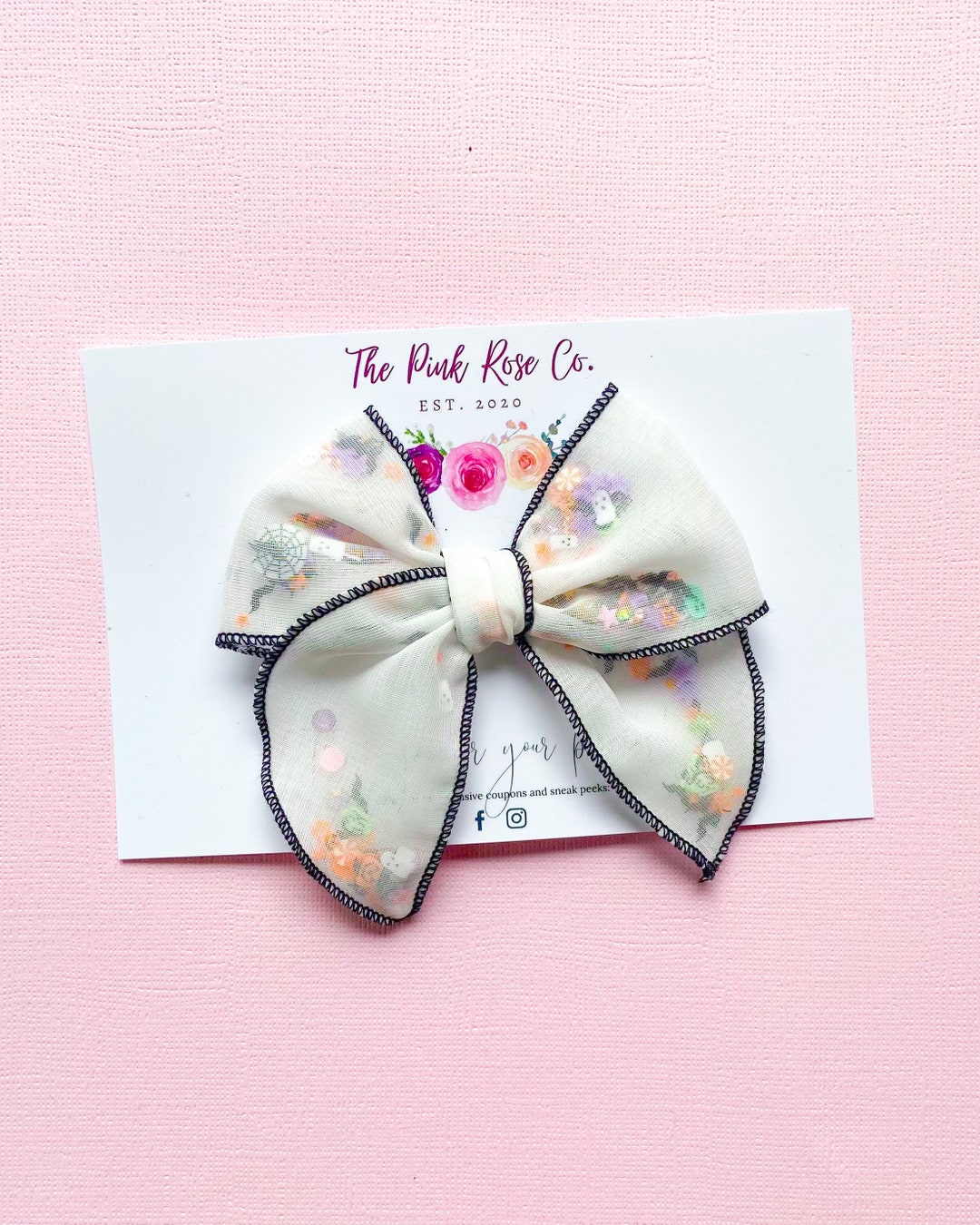 Halloween Shaker Bow Halloween Rolled Hem Bow Shaker Sequin Bow Spooky