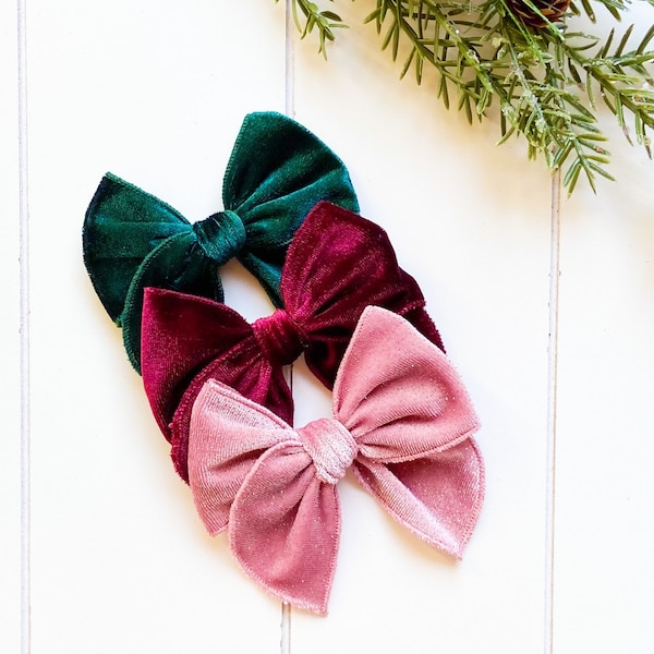 Christmas Velvet Bow, Holiday Bow, Large Velvet Bow, Fall Bows, Long tail Velvet Bow, Winter Velvet Bow, Christmas Bow - bow set